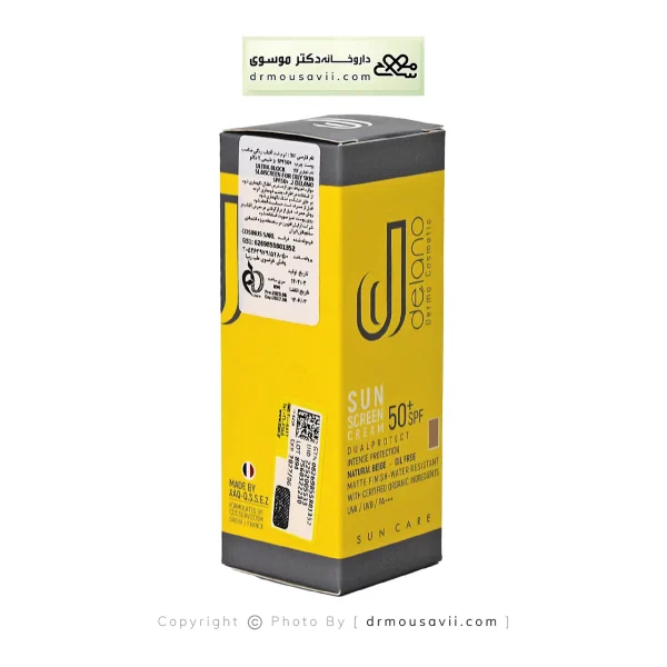 کرم ضد آفتاب رنگی بژ طبیعی پوست چرب SPF 50 دلانو