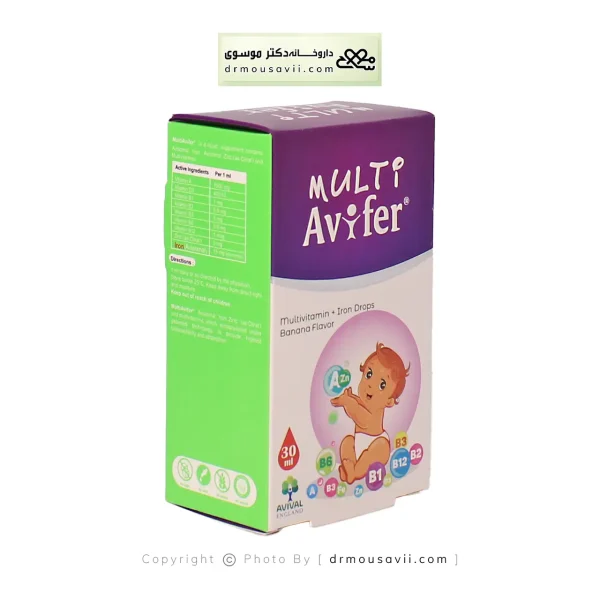 قطره مولتی ویتامین آویفر آویوال با طعم موز 30 میلی لیتر