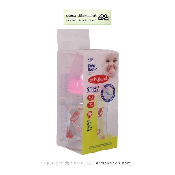 شیشه شیر خوری پیرکس دهانه عریض فندقی بی بی لند 150 میلی لیتر