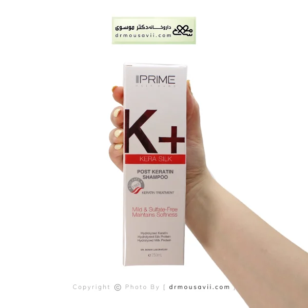 شامپو موهای کراتینه شده پرایم مدل +K حجم 250 میلی لیتر